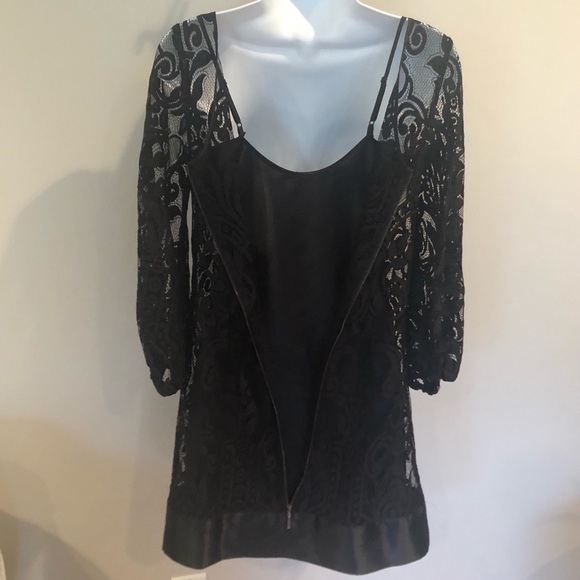 Laundry by Shelli Segal Blouson black lace overlay long sleeve dress size 2 - Picture 11 of 11
